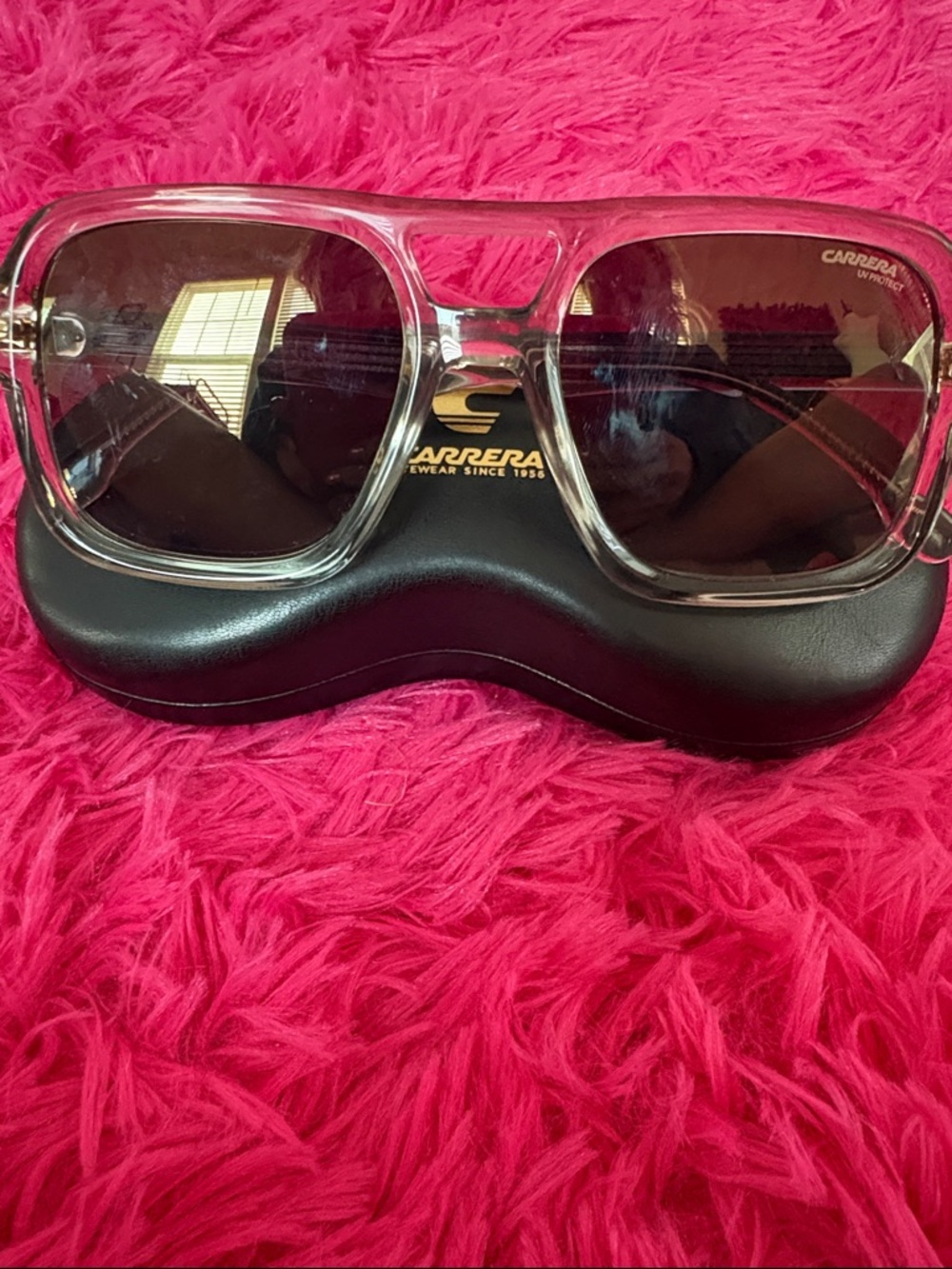 Carrera Clear Frame Sunglasses with Brown Lenses and Black Case